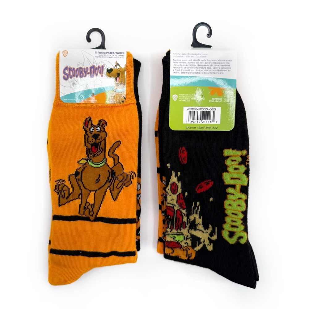 Scooby Doo Crew Socks Mens Womens Pizza Ruh Roh Orange Black 2 Pairs Fun Gift